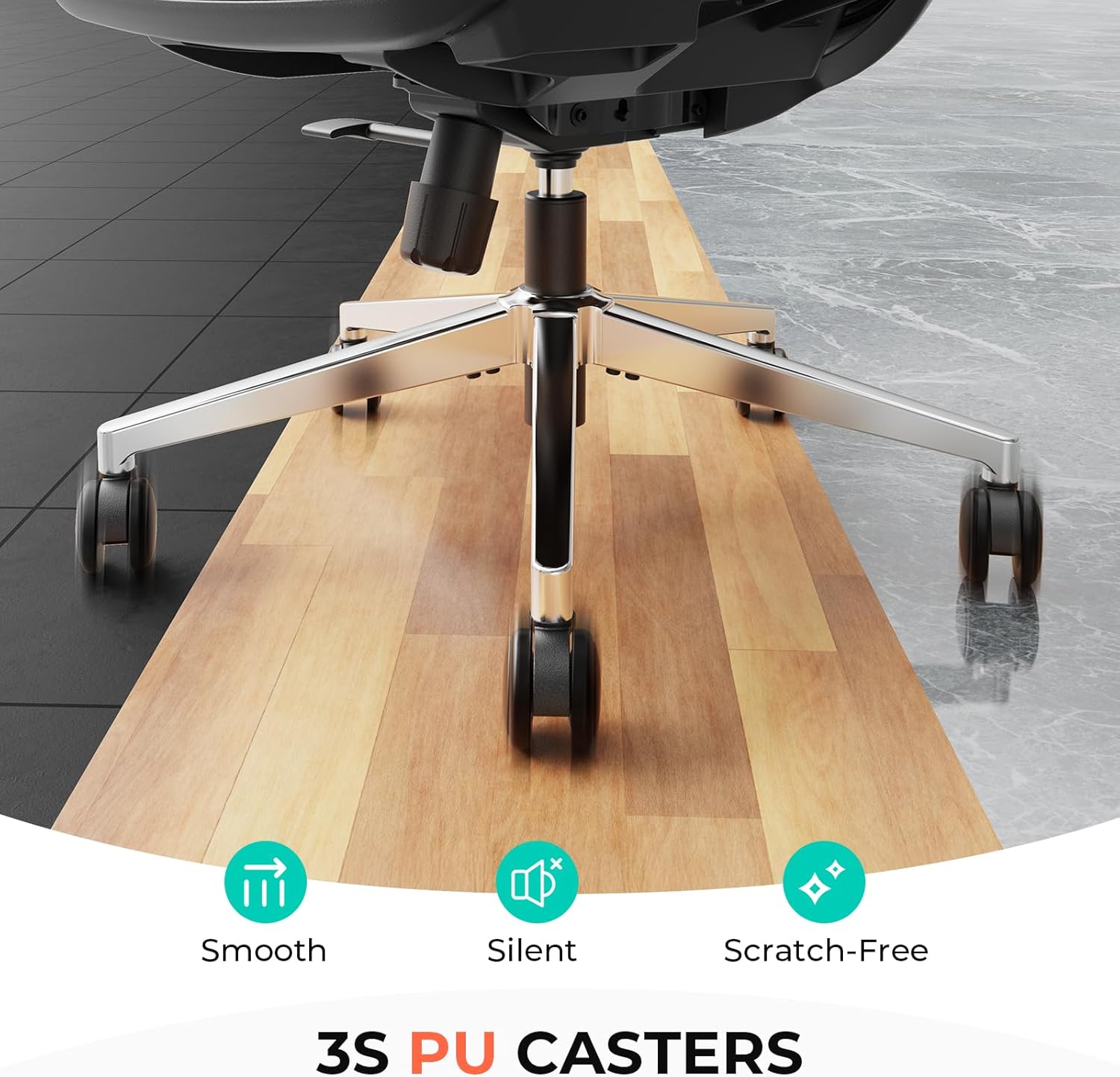 Ergonomic Mesh Office Chair, Adjustable Lumbar High Back Desk Chair 400lbs, 4D Flip-up Arms, 3-Level Tilt Backrest, 3D Headrest, PU Wheels, Swivel Rolling Computer Seating for Long Desk Work - Image 3