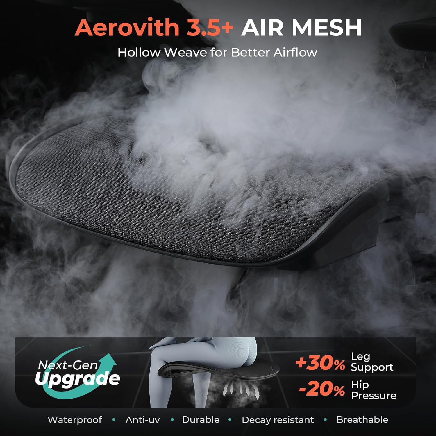 Ergonomic Mesh Office Chair, Adjustable Lumbar High Back Desk Chair 400lbs, 4D Flip-up Arms, 3-Level Tilt Backrest, 3D Headrest, PU Wheels, Swivel Rolling Computer Seating for Long Desk Work - Image 6