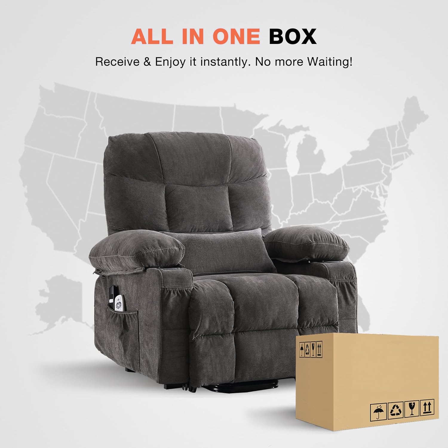 Power Lift Recliner Chair for Elderly with Vibration Massage and Lumbar Heating, Electric Lift Recliner Single Sofa with Side Pocket, Two Cup Holders and USB Charge Port for Living Room - Image 2