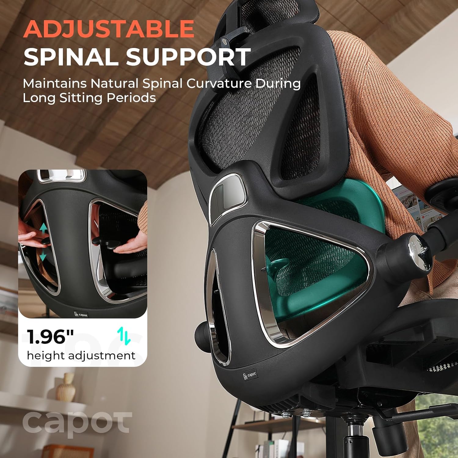 Ergonomic Mesh Office Chair, Adjustable Lumbar High Back Desk Chair 400lbs, 4D Flip-up Arms, 3-Level Tilt Backrest, 3D Headrest, PU Wheels, Swivel Rolling Computer Seating for Long Desk Work - Image 7