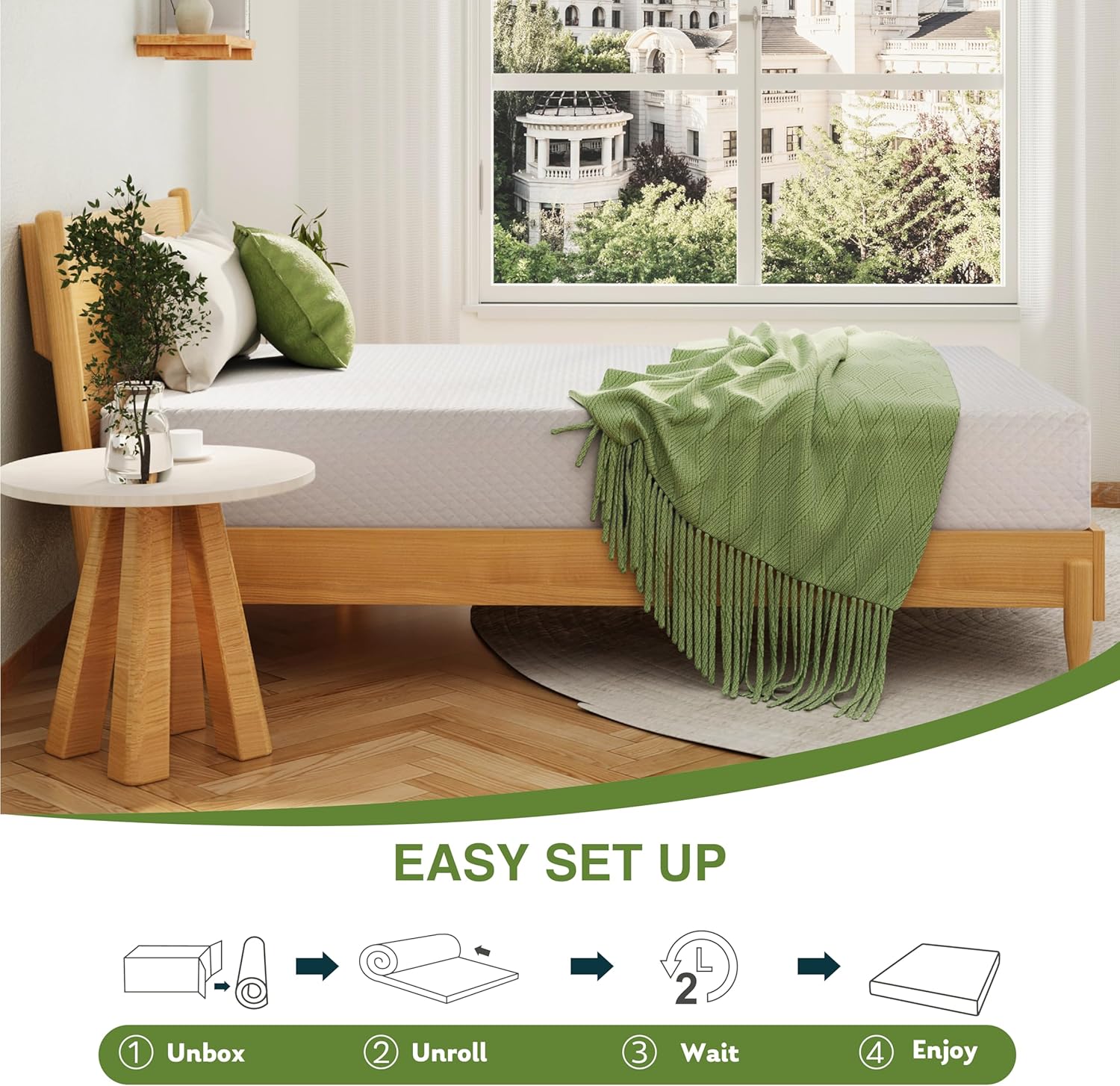 mory Foam Mattress, 10 Inch Bed Mattress in a Box with Cooling Green Tea Gel, Relieve Pressure with Medium Support, CertiPUR-US Certified, 80''L x 76''W, White - Image 3