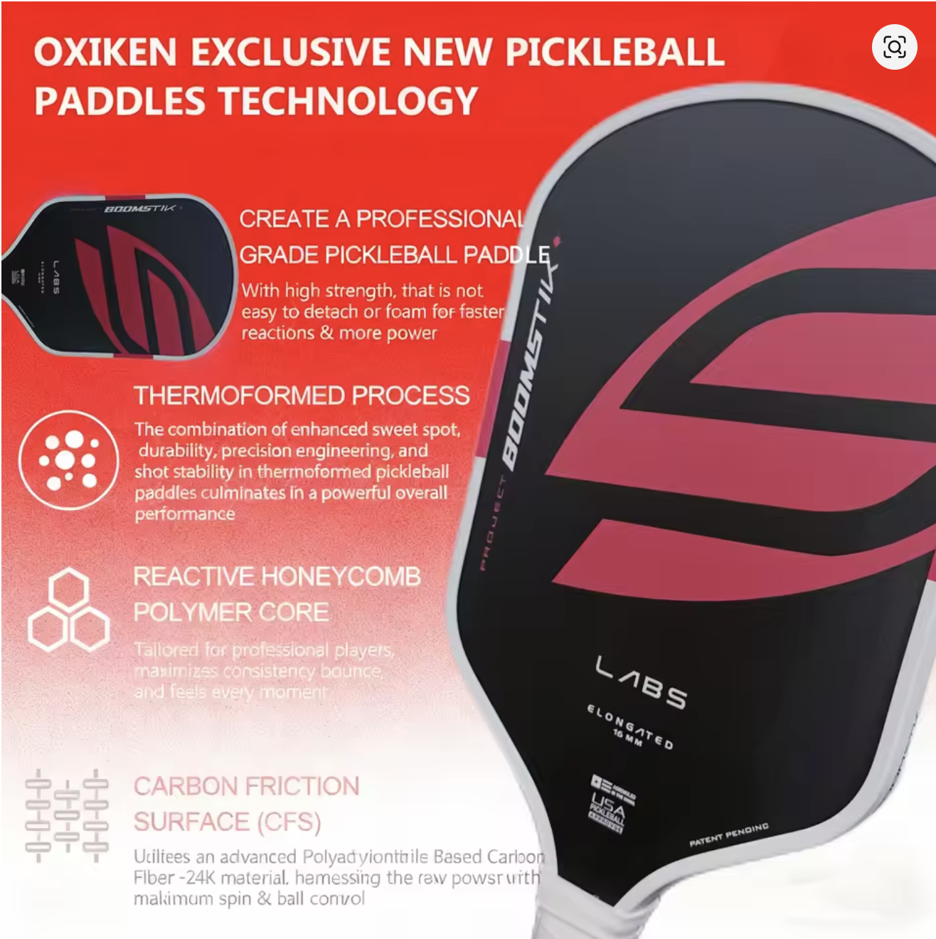 Boomstik Elongated Pickleball Paddle 16mm Boom Core Racket Pure Foam Paddle - Image 3
